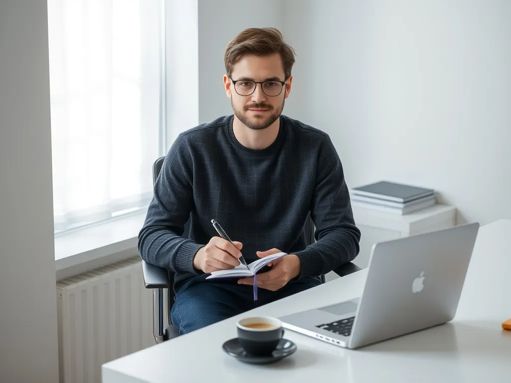 Portræt af biografiforfatteren ved skrivebord