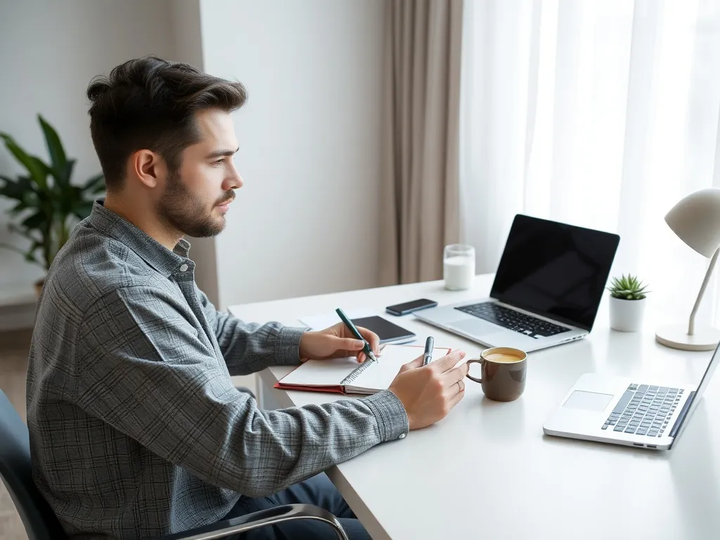 Kontaktbillede med skrivebord og papir i varme toner